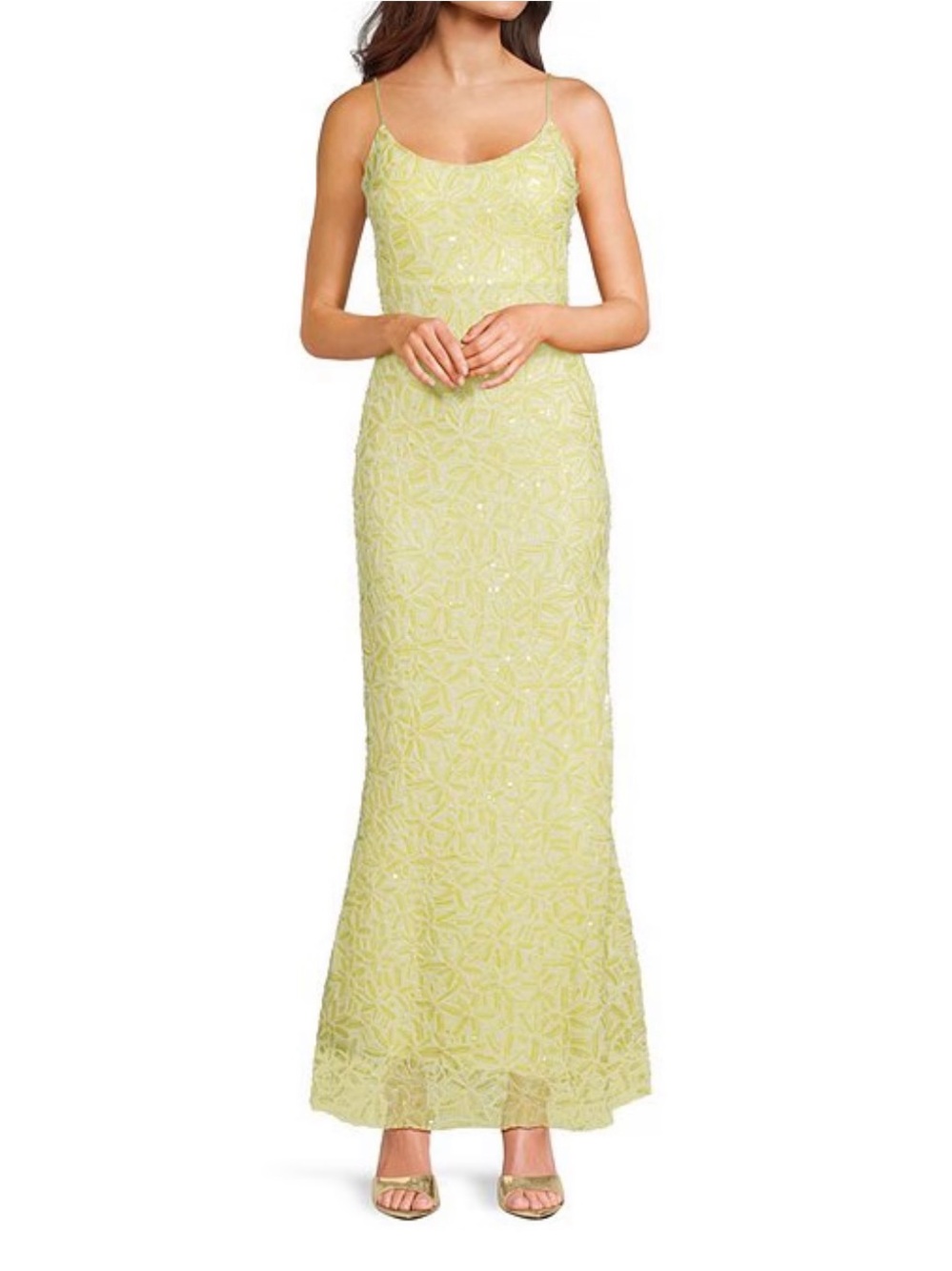 Honey and Rosie Pale Yellow Lace Maxi Slip Dress